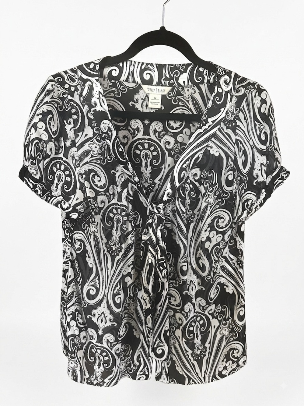 White House Black Market - Black & White Paisley Tie-Front Blouse